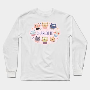 Charlotte name with cartoon cats Long Sleeve T-Shirt